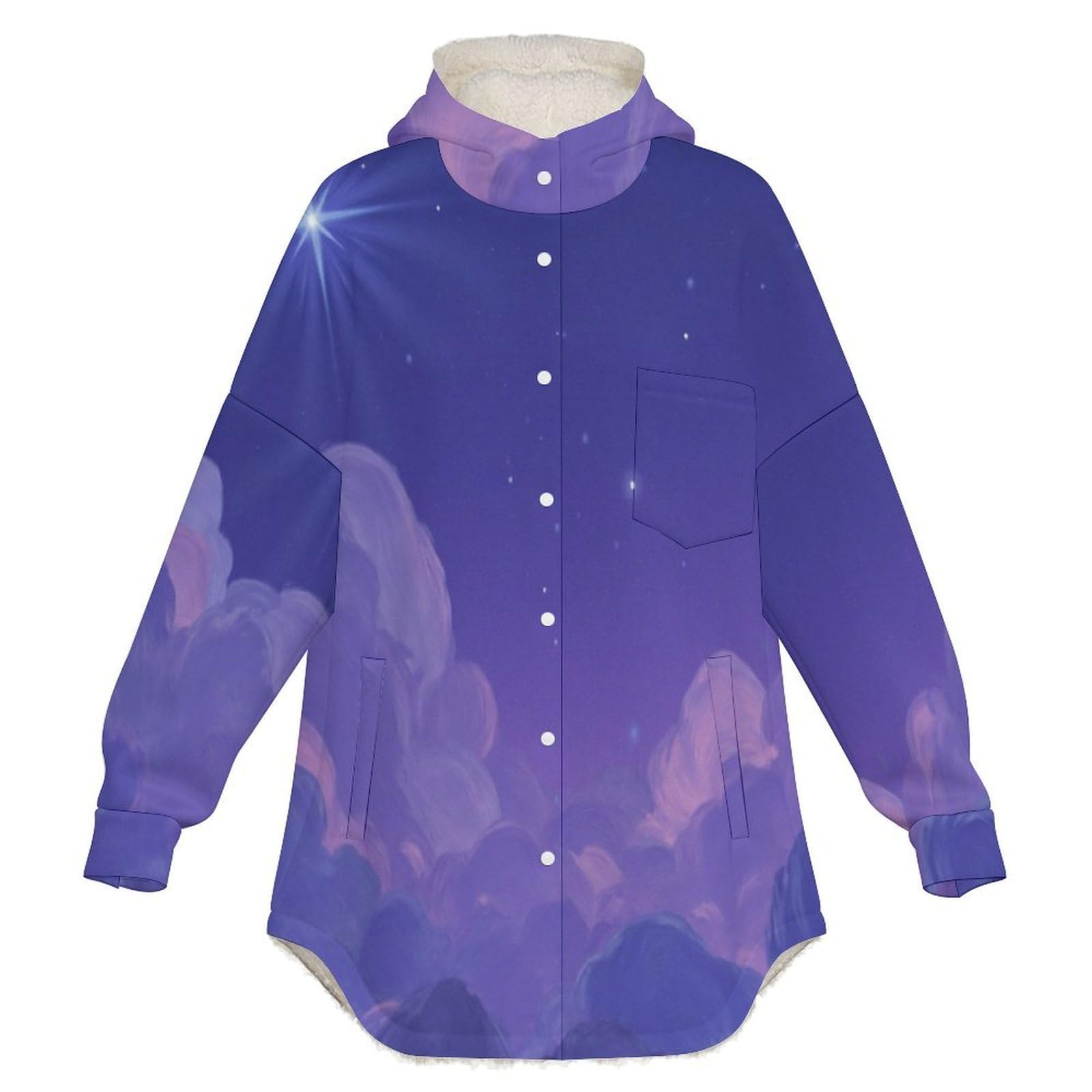 Sudadera Invierno con Capucha de Forro Polar Mujer Nubes Y Estrellas Cálido Hoodies a Manga Larga Felpa Sudadera con Bolsillos, Morado Oscuro