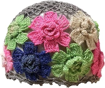 Crochet Beanie Hat for Women Men Y2k Floral Boho Knitted Beanie Cotton Flower Patterned Slouchy Skull Cap Lace Head Wrap