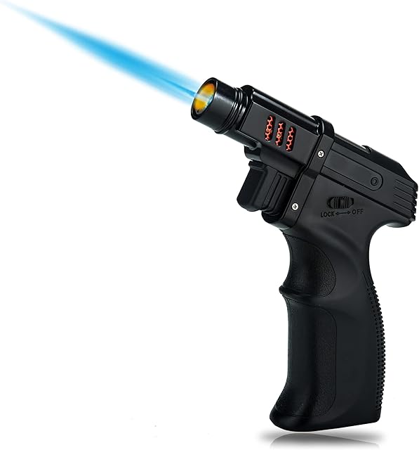 Torch, Blow Torch -Sleek Adjustable Butane Torch by Promise Adjustable Flame, Ignition Lock, Cooking Torch, Cigar Lighter-Cigarette Lighter, Camping, Home Use, Welding, Chef etc (Black-E)