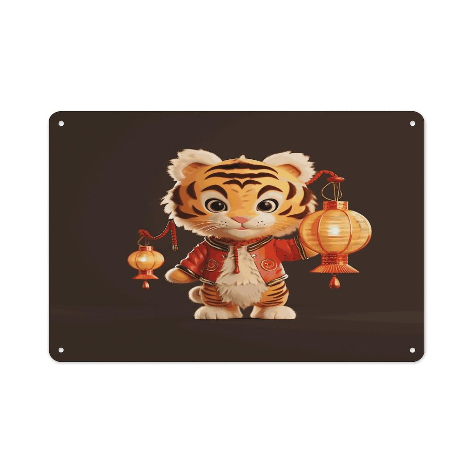 Btcowzrv Style A Tiger Holding A Lantern Metal Sign 7.9 X 11.8 Inch, Aluminum Sign Wall Art Decor Easy To Install, Decorative Plaque For Home Bar Kitchen Pub Shop Garage