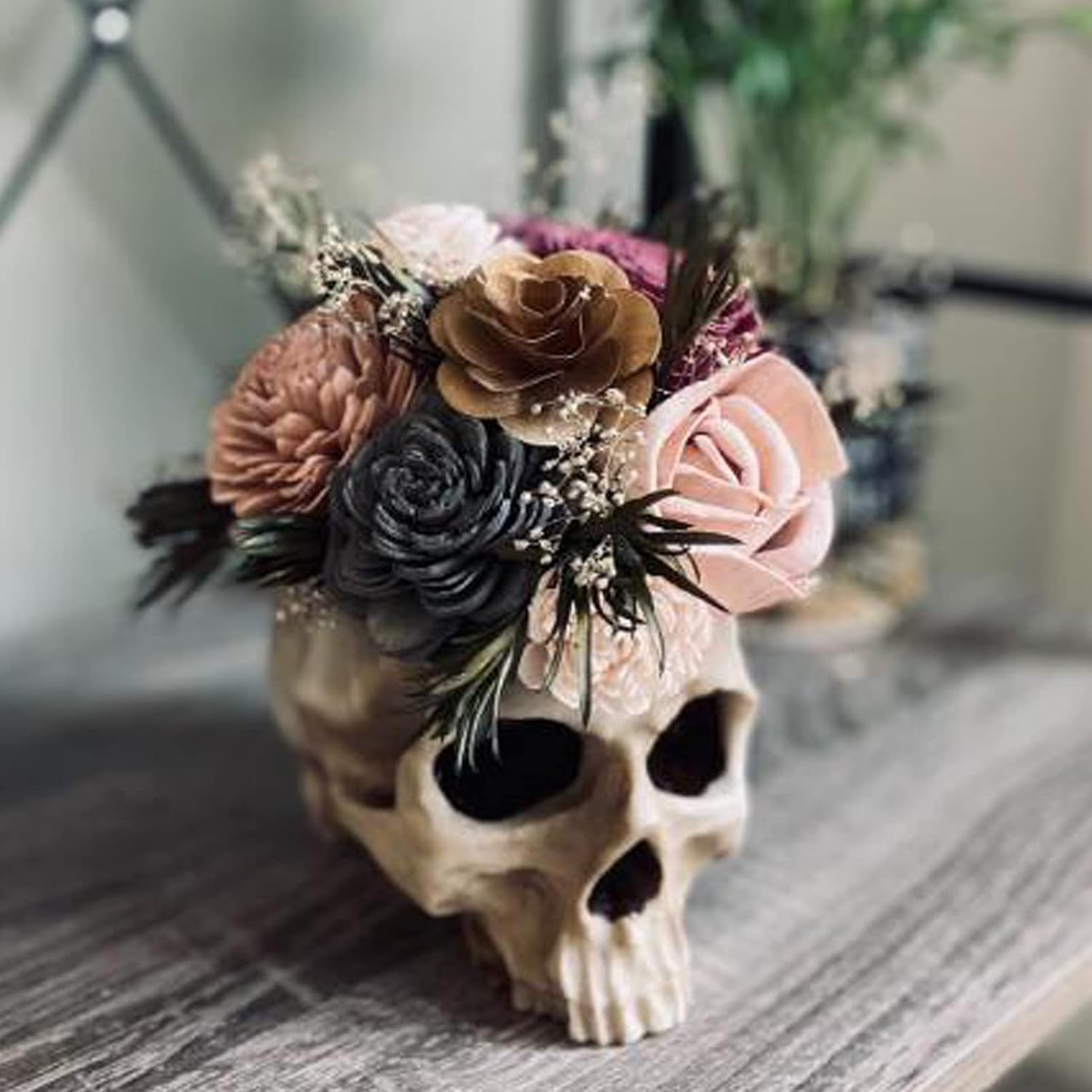 Resin Skull Shaped Human Head Design Flower Pot Planter Container Decoration Flowerpot Props for Home Office Desk Halloween Decoration (Style 2)