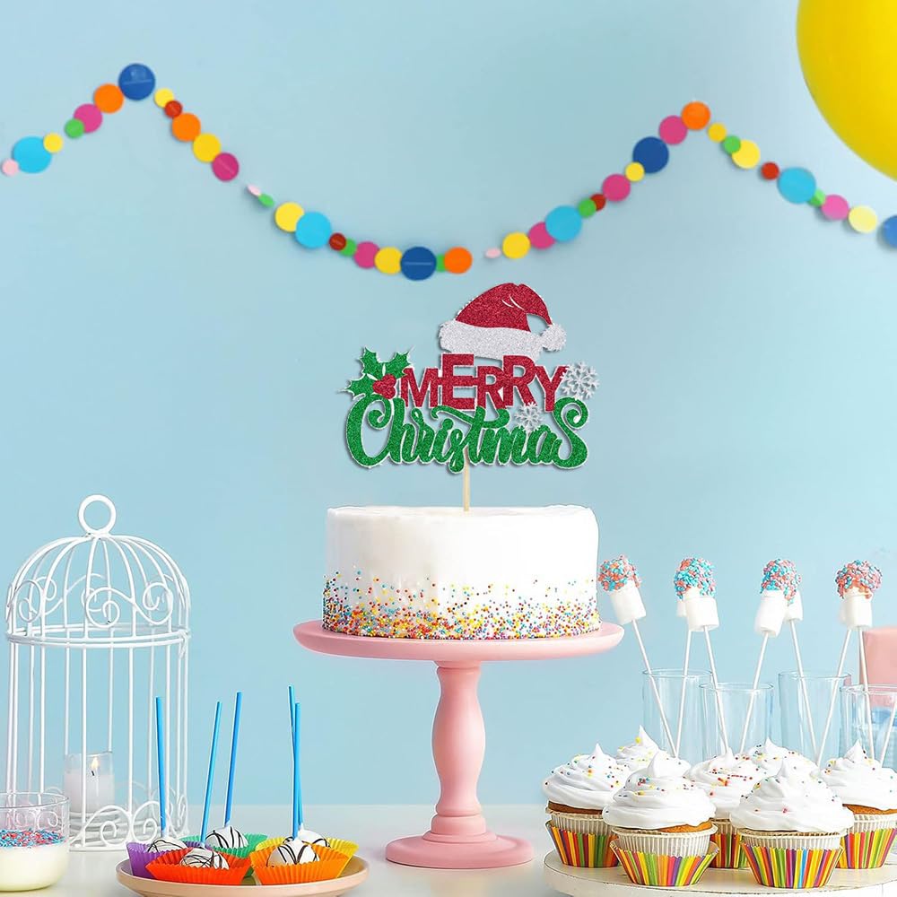 Juego de 8 adornos para tartas de Navidad – Decoración grande para cupcakes de Navidad para Navidad, fiestas, decoración de pasteles, bonito sombrero de Papá Noel, diseño de copo de nieve, decoración