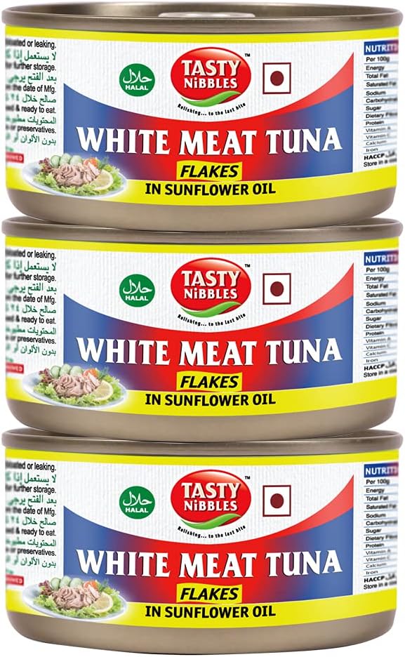 White Meat Tuna Flakes in Sunflower Oil 185g X 3 (Pack of 3, 555g) | Canned Tuna Fish| Ready to Eat | No Added Preservative | Ideal for Salads, Sandwiches & Healthy Meals | Balanced Nutrition, Heart Healthy