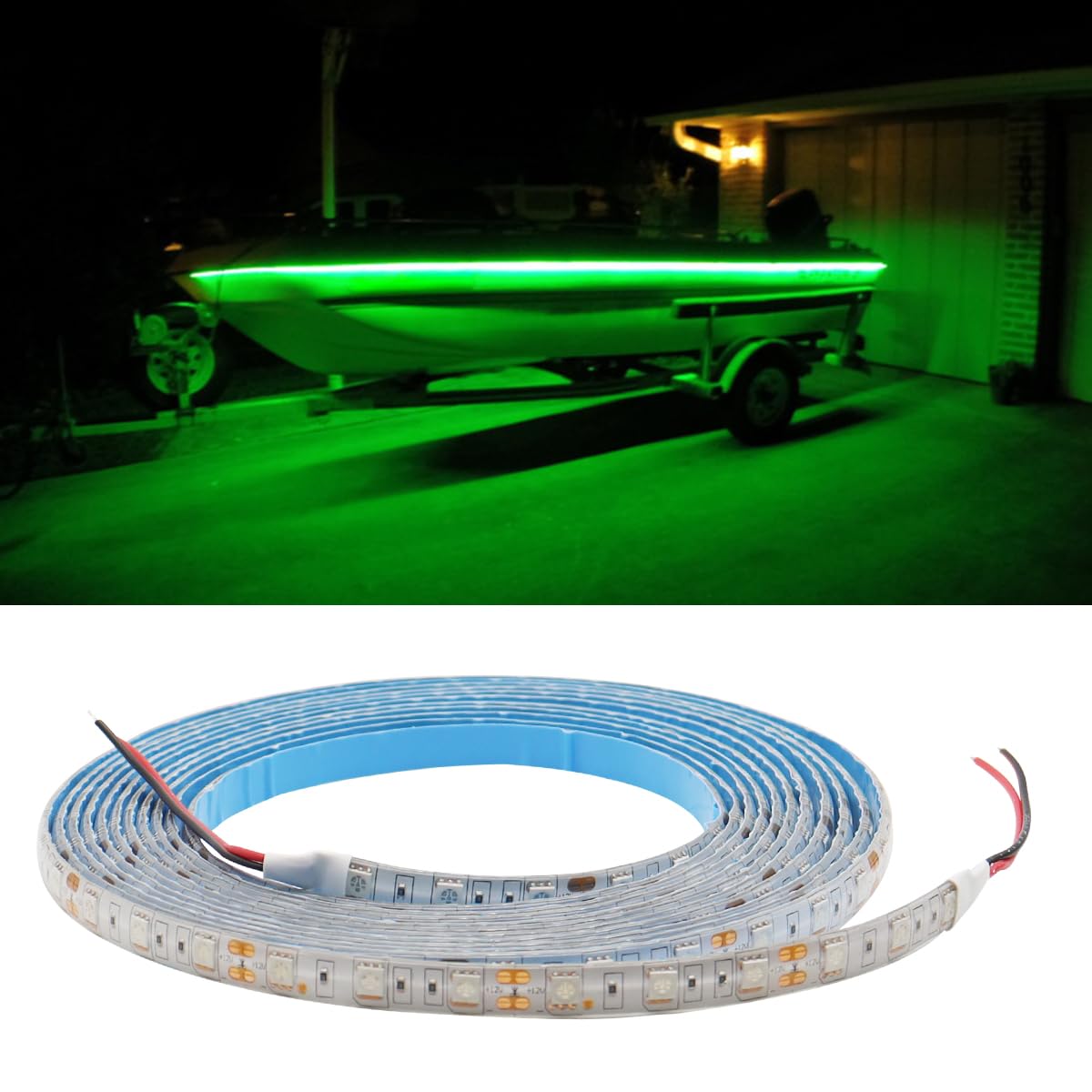 TEKSHINNY LED Boat Strip Lights, 16.4FT Waterproof Marine Led Light 12V Boat Interior Light, Boat Deck Light, Night Fishing Lights for Pontoon and Fishing Boat, Green