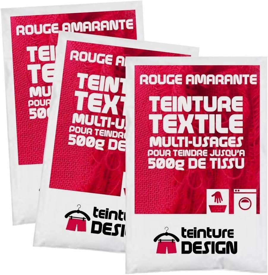 Set of 3 Sachets of Textile Dye – Red Amarette – Universal Dyes for Clothes and Natural Fabrics