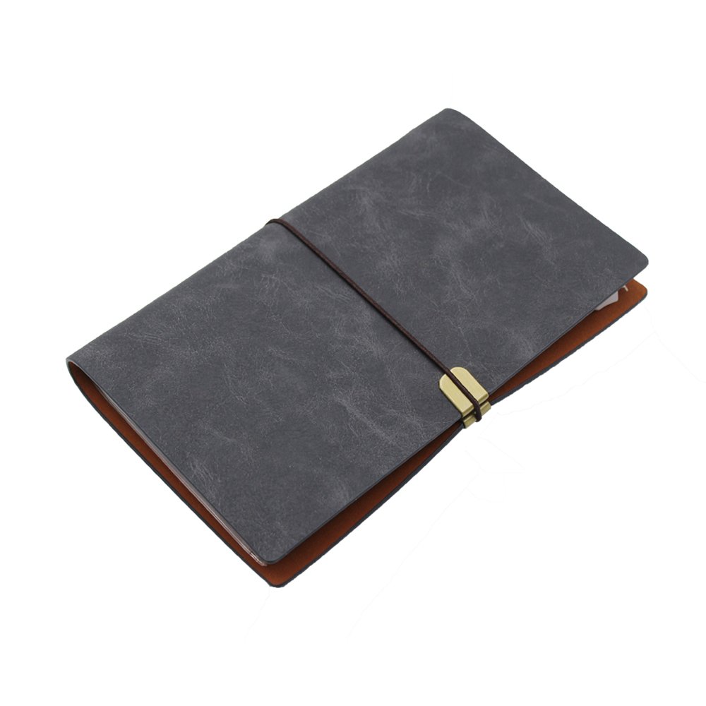 Yibao Vintage Notebook Refillable Leather Bound Daily Notepad Notebook, Journal Writing Notebook Traveler’s Notebook Travel Diary as Birthday Christmas Valentines Gift for Men Women Students (Grey)