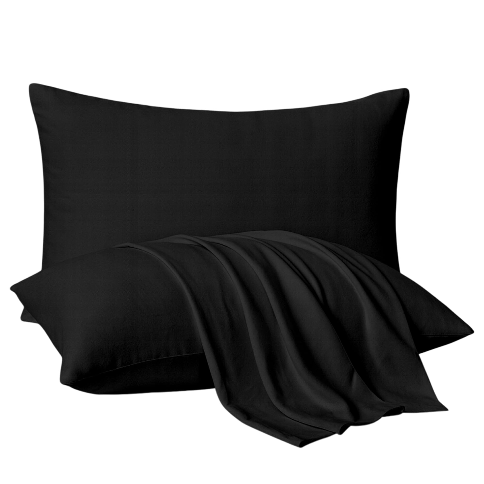 EGYPTO 100% Brushed Cotton Pillow Cases – Ultra Soft and Cozy Thermal Flannelette Pillowcases – Breathable & Hypoallergenic Warm Comforter – Winter Bedding Pillowcase (Black, Pillowcase) — image 1