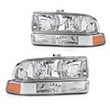 G-PLUS Headlights Assembly Fit Chevy S10 Pickup/Blazer 1998 1999 2000 2001 2002 2003 2004 Bumper Headlamps Clear Lens Chrome Housing Amber Reflector,faros delanteros