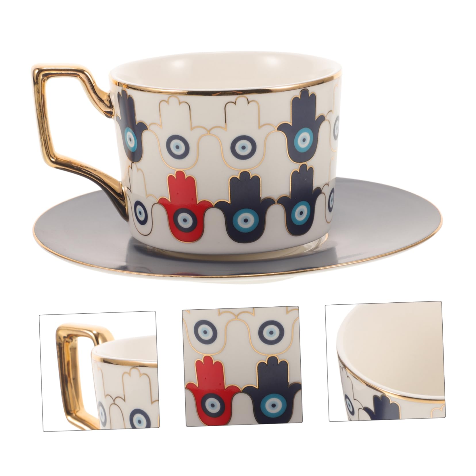 iplusmile 4sets Tazze Ceramica Con Saucer Tazza Evil Eye Per Tè e Caffè Design Minimalista Per Bevande Per Casa e Pomeriggi Di Relax