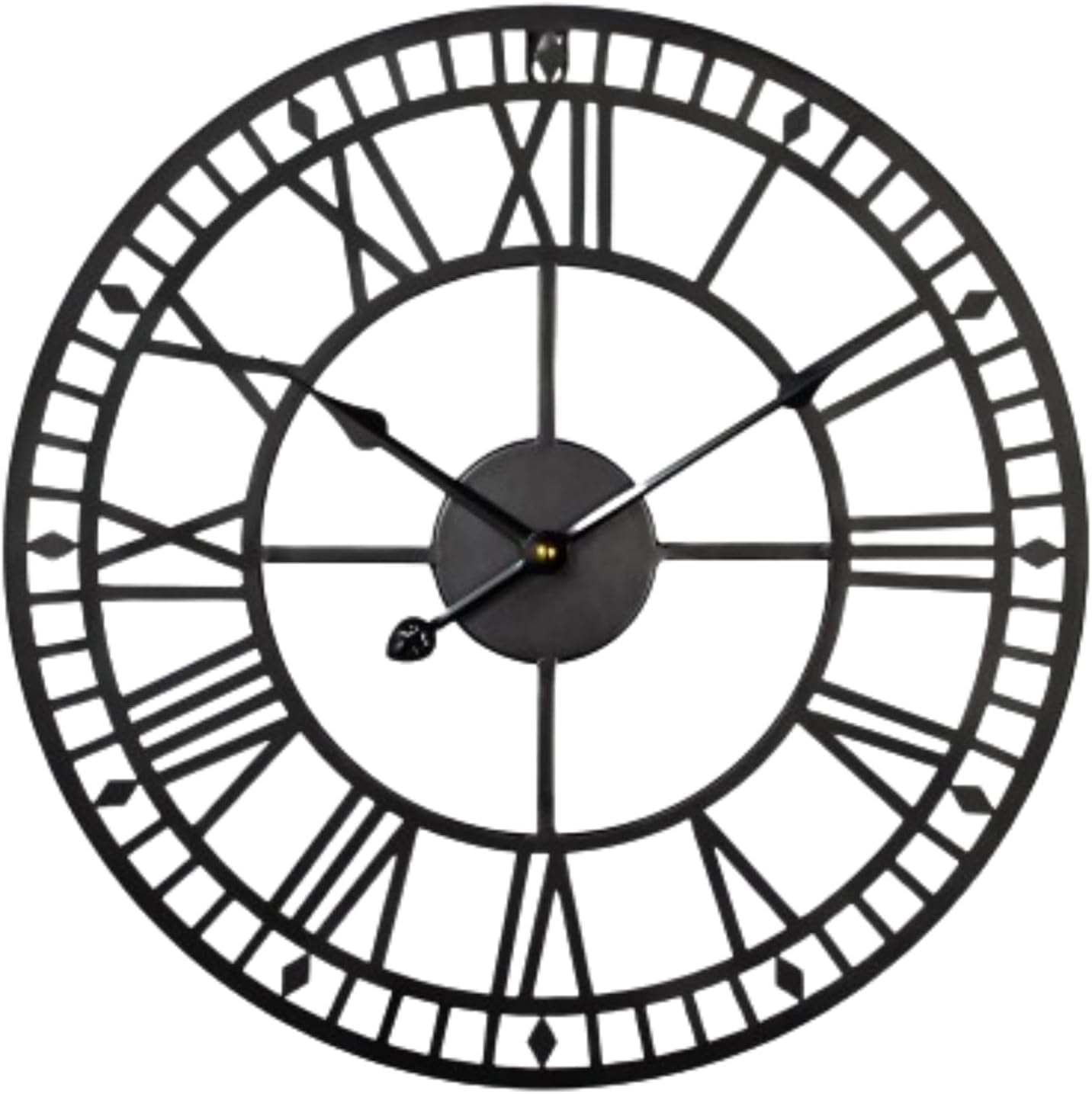 Large Wall Clock Silent Non-Ticking, Battery Powered Metal Large Kitchen Clock with Roman Numerals, Skeleton Black Wall Clocks for Living Room, Bedroom, Garden (Black-double Edge, 47CM/ 19 Inches)