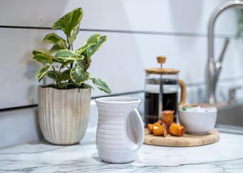 Miniatura 6 de Elanze Designs Taza calentadora de manos de cerámica acanalada de 14 onzas, color blanco