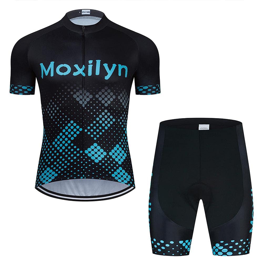 MOXILYN Men Cycling Jersey Biking Clothing Set Short Sleeve Quick-Dry Shirts Cycling Bibs with Gel padded Bike Shorts