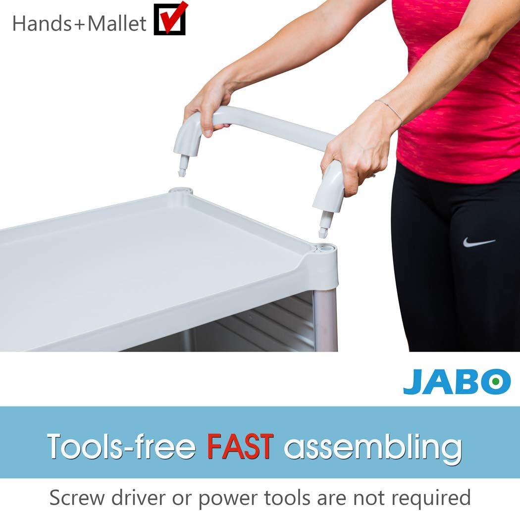 JaboEquip 3 Tier Heavy Duty Utility Cart, Lockable Medical Cart, 606 lbs Load for Lab, Hospital, Office, JB-3KD1, Black