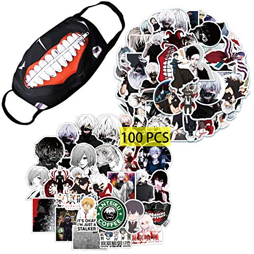 Kilmila Tokyo Ghoul Stickers(100pcs with Kaneki Ken Cosplay Mask )Gifts Horror mask Tokyo Ghoul Merch Anime Party Stickers for Skateboard Bicycle Teens Girls