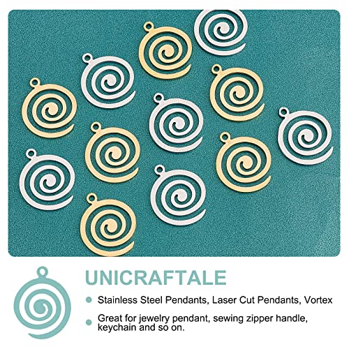 UNICRAFTALE 12Pcs 2 Colors Swirl Spiral Charms Stainless Steel Vortex Pendants Circle Round Spiral Wave Charms Metal Unique Shape Pendants for Earring Necklace Jewelry Making 18x15x1mm - Image 4