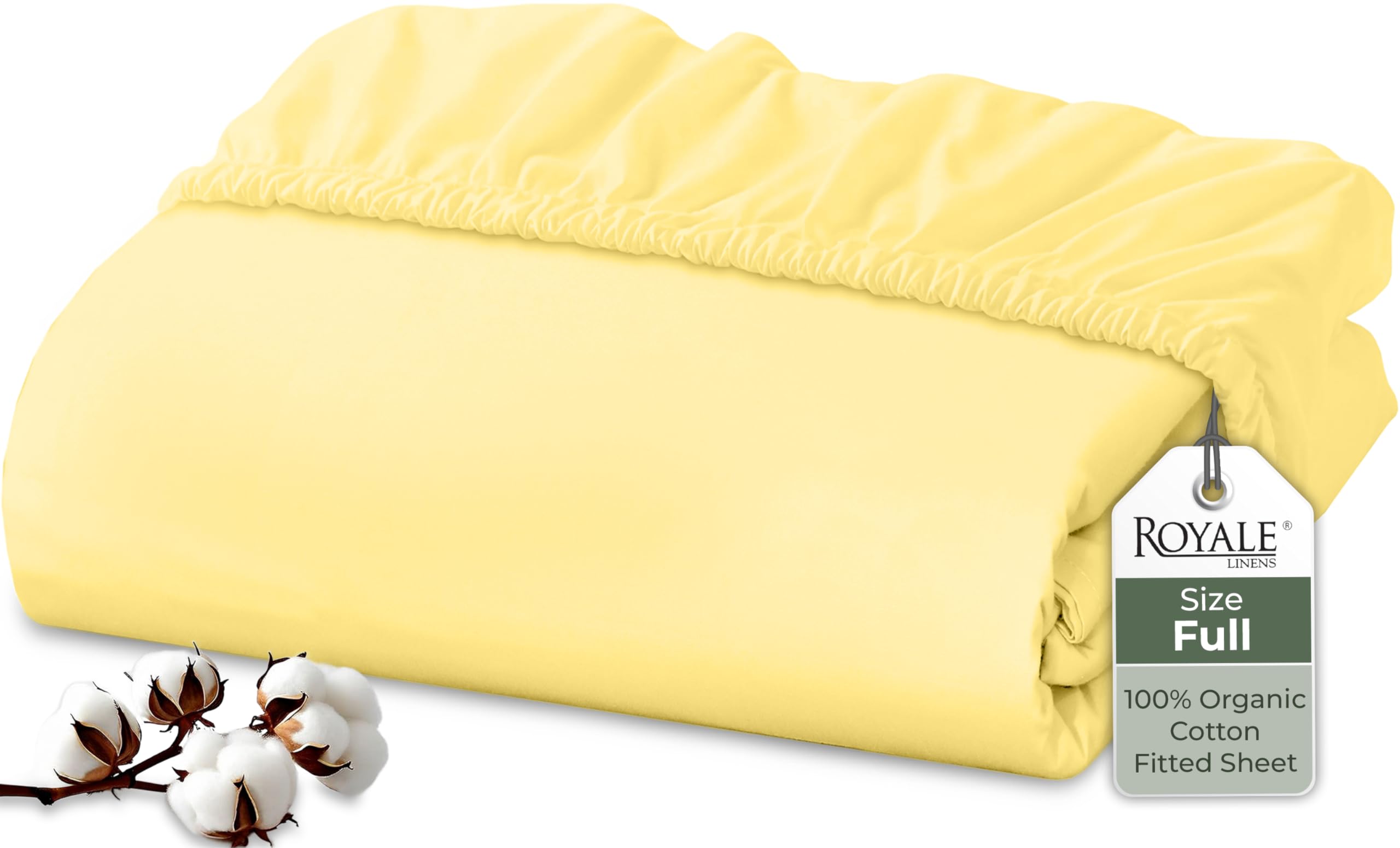 Photo 1 of ROYALE LINENS Organic Cotton Fitted Sheet - Percale Weave - Yellow