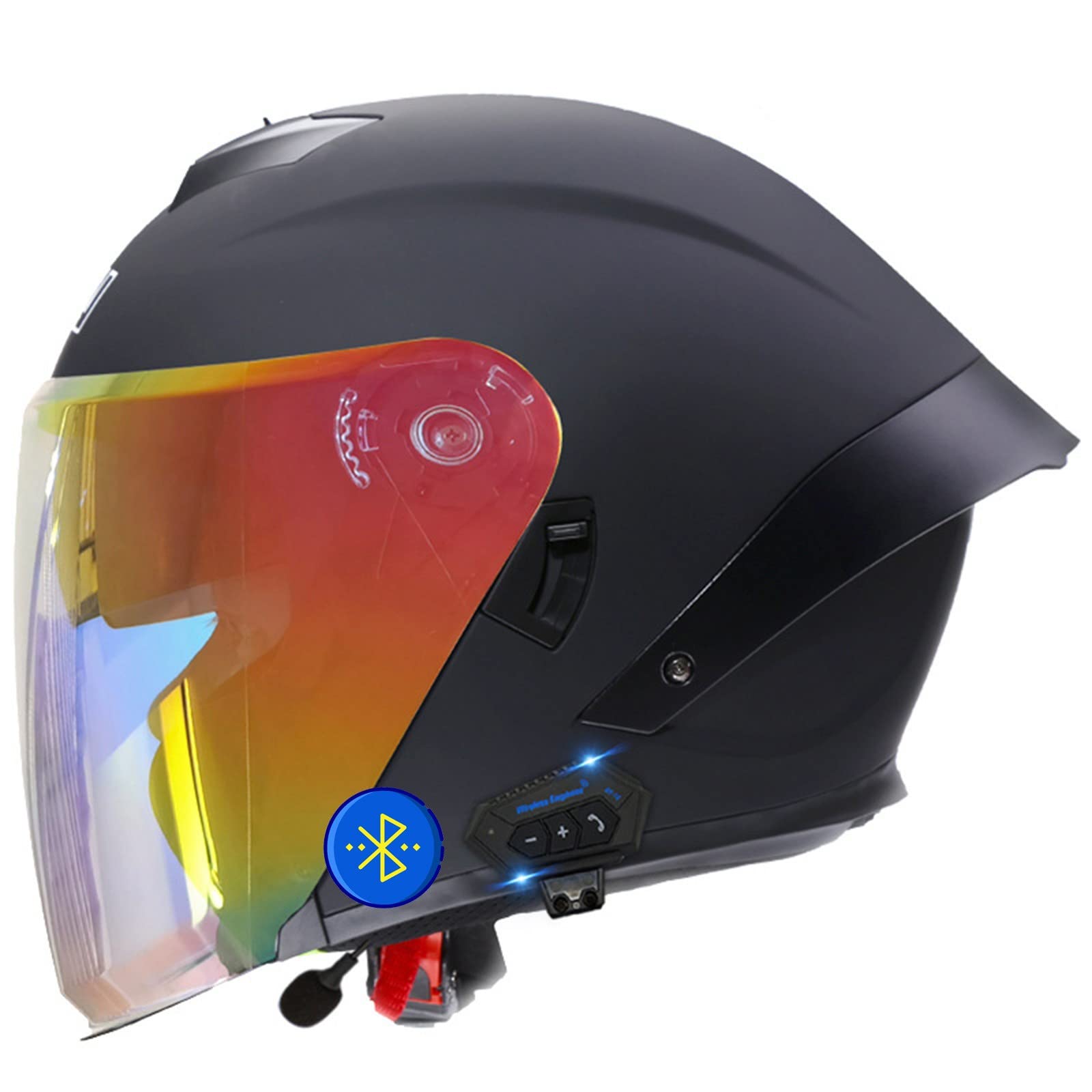 HZIH Casco Moto Jet 3/4 Vintage Con Bluetooth Integrato - Leggero ABS Con Occhiali - Omologato DOT/ECE - Taglia M (57-58cm)
