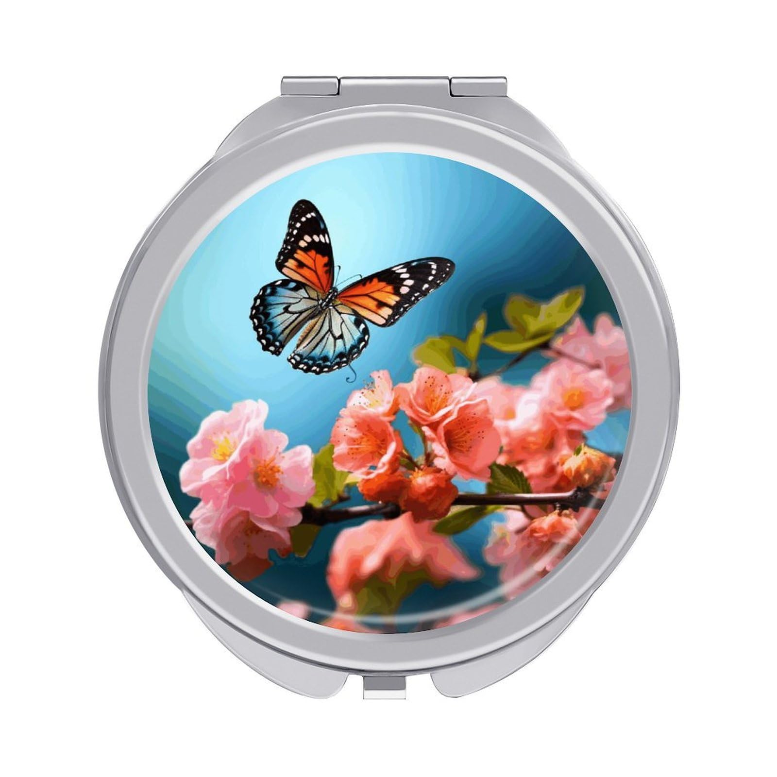 JTREHY Butterfly with Flowers Makeup Mirror Portable Folding Mirror Compact Travel Mirrors 2-Sided Round Pocket Mirrors Cute Handheld Beauty Mirror for Handbag Purse for Women Gift