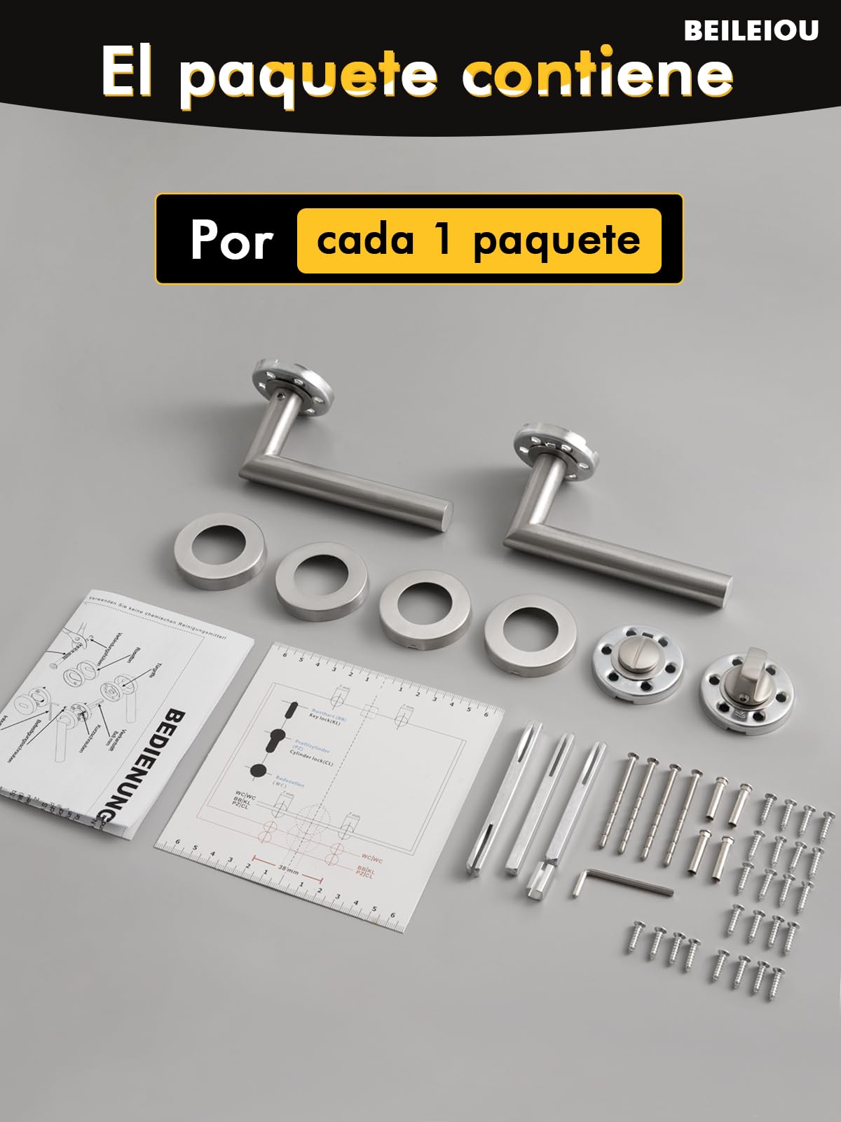 WC - Cerradura de baño, tirador de puerta, asa de puerta de acero inoxidable moderna en forma de L, diseño elegante y simple (1, plateado, WC)