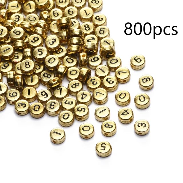 DAHI 800pcs Round Gold Number Beads,0-9 Retro Golden Mixed for Bracelets,Flat Number Beads for Bracelets Necklaces Jewelry Making,DIY Ancient(4 * 7 Gold) - Image 2