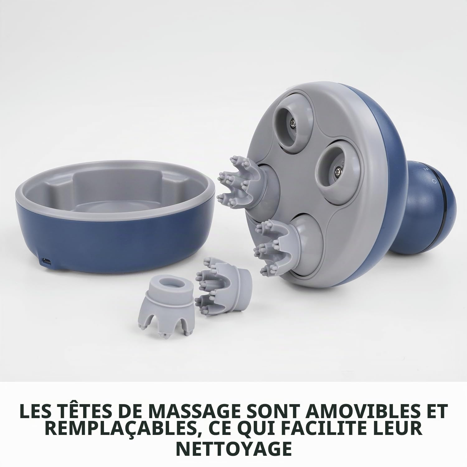 cotsoco Masseur électrique pour cuir chevelu - Étanche - 4 têtes - 84 nœuds - Pour la croissance des cheveux et le relâchement du stress - Bleu