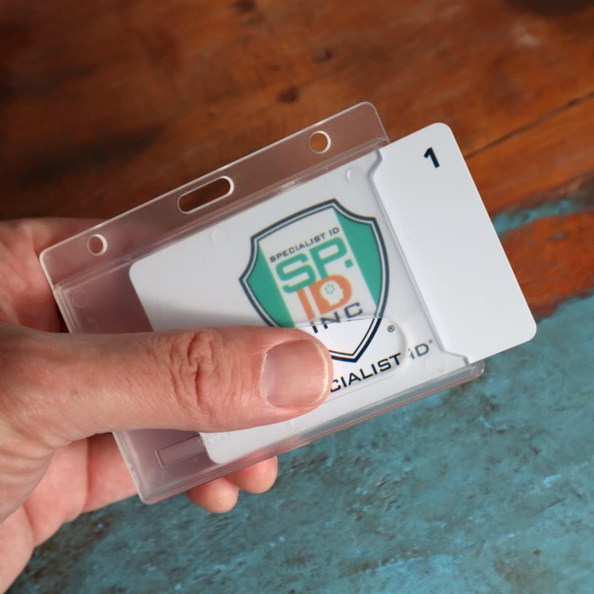 Bulk 50 Pack - Heavy Duty Horizontal Plastic Badge Holder with Thumb Slot Card Removal - Landscape Rigid/Hard I'd Case Keycard Protector - Clear Frosted Cover by Specialist ID