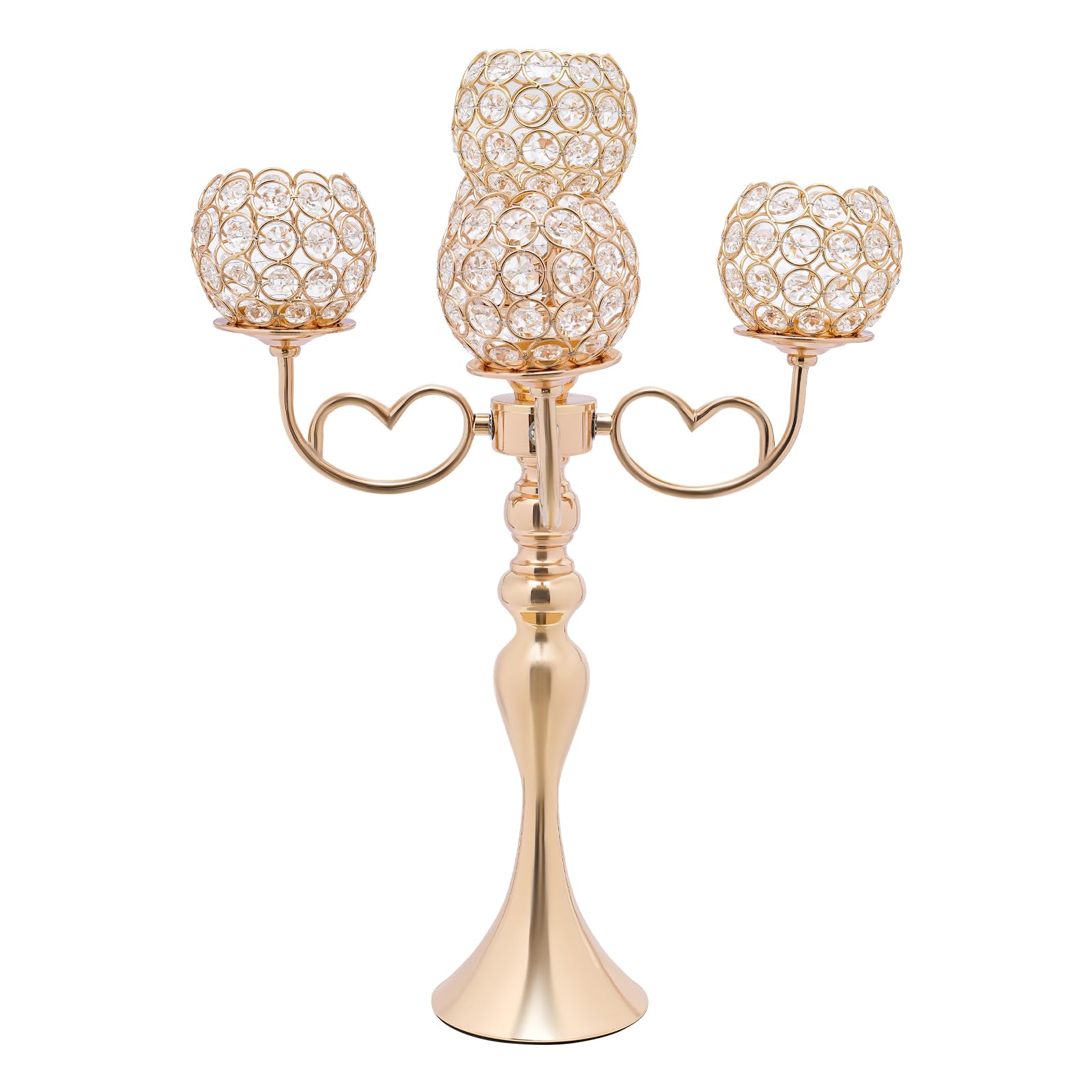 2PCS 5-Arm Crystal Candelabra,21.5 Inch Tall Candle Holder Table Candelabra Stand,2.2-4.4 lbs Load-bearing Capacity,Tabletop Crystal Candelabra for Weddings, Home Decor, Birthdays