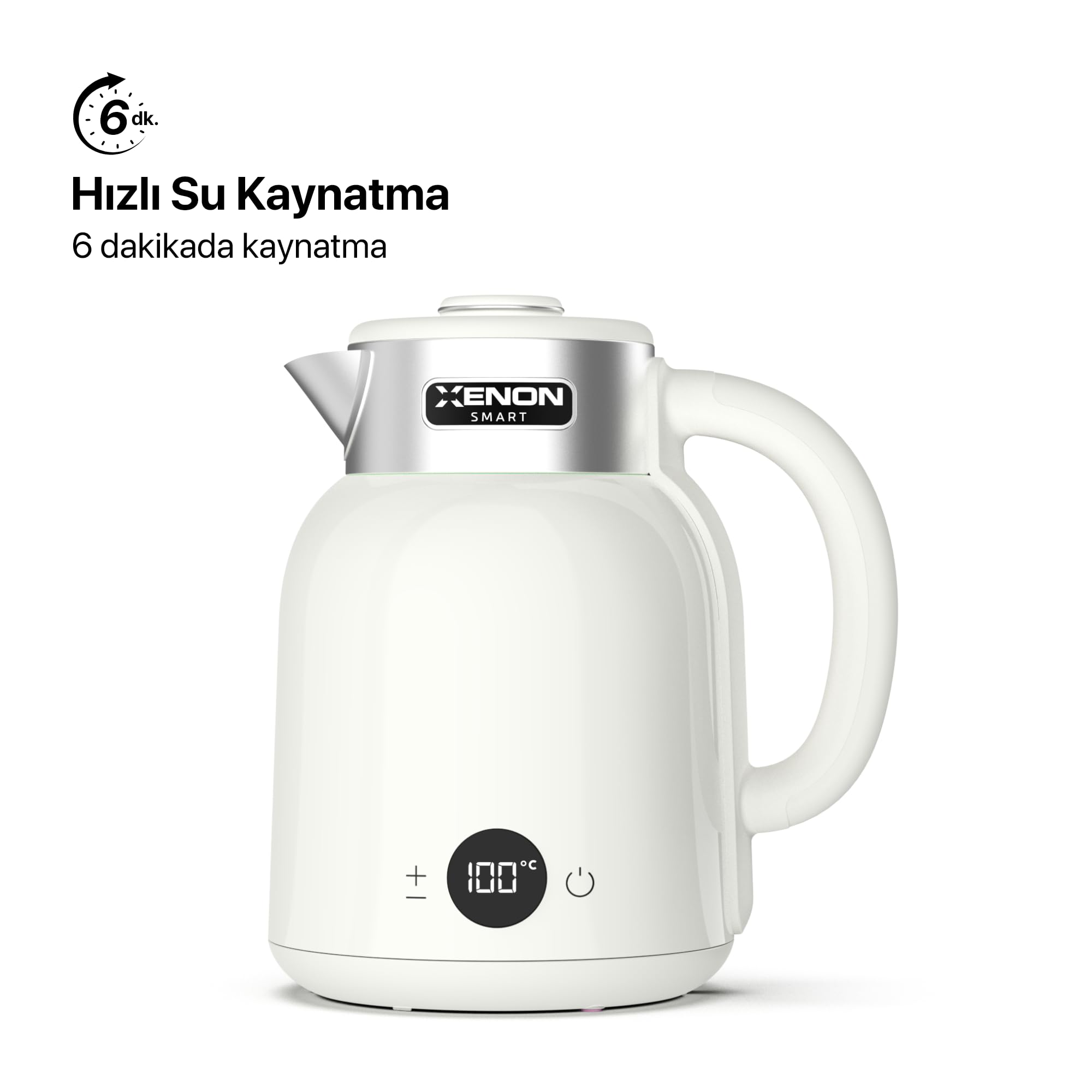 Xenon Smart Akıllı Kettle Paslanmaz Çelik Çift Katmanlı Wi-Fi Mobil Uygulama ile Uzaktan Kontrol Edilebilen Otomatik Kapanma Hızlı Kaynatma Kaçak Akım Korumalı Su Isıtıcı 1.5 Lt (Krem) X7101