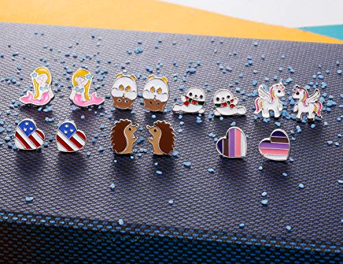 Image of 33 Pairs Stainless Steel Cartoon Earrings for Girls - Hypoallergenic Colorful Stud Earing Set, Mix & Match Cute Earring for Teens, Kids, Doll Dressup Accessories