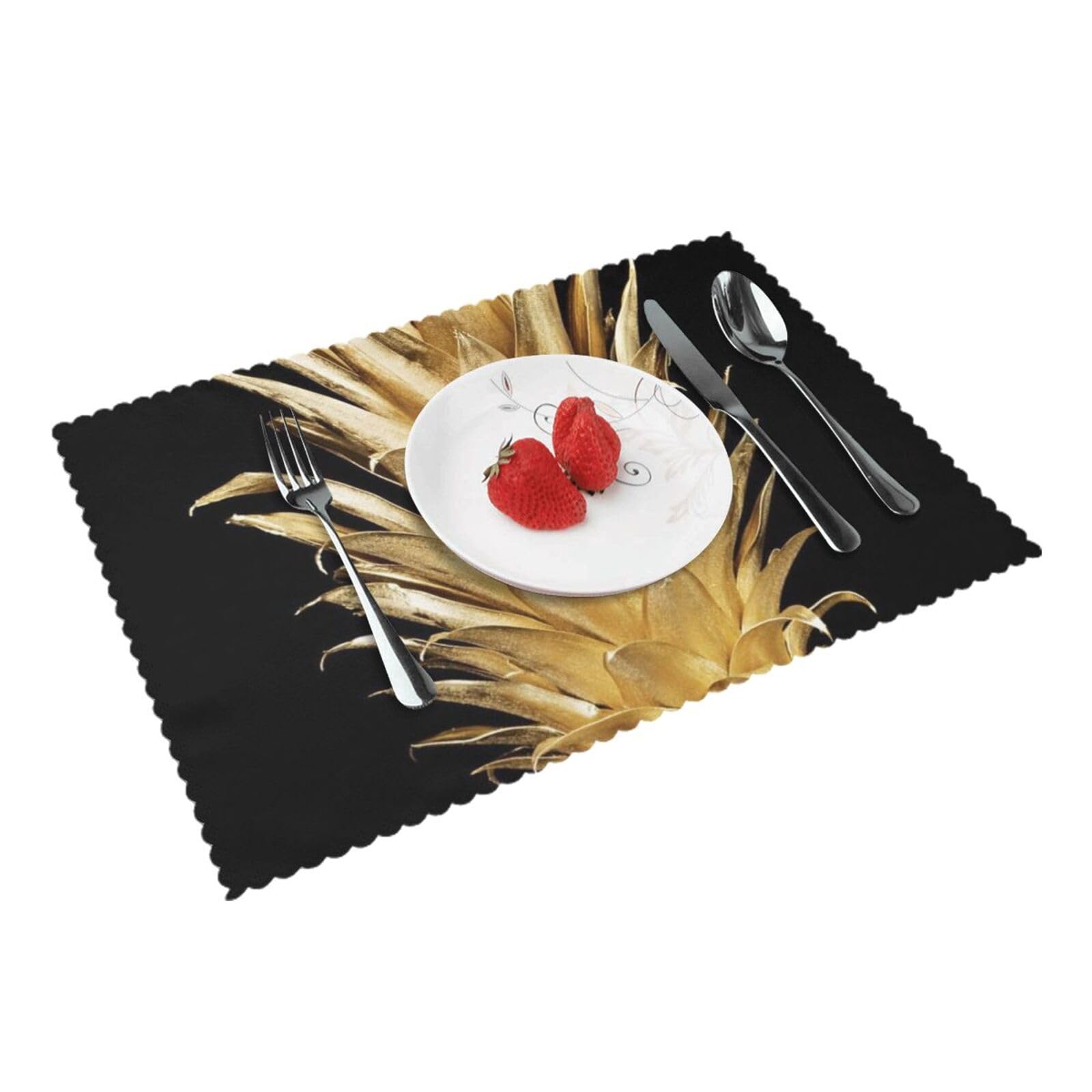 Bnvsadc Gold Pineapple 4 Pcs Heat Resistant Placemat 45X30 Cm, Printed Non-Slip Place Mats For Kitchen Dining Table Indoor Outdoor