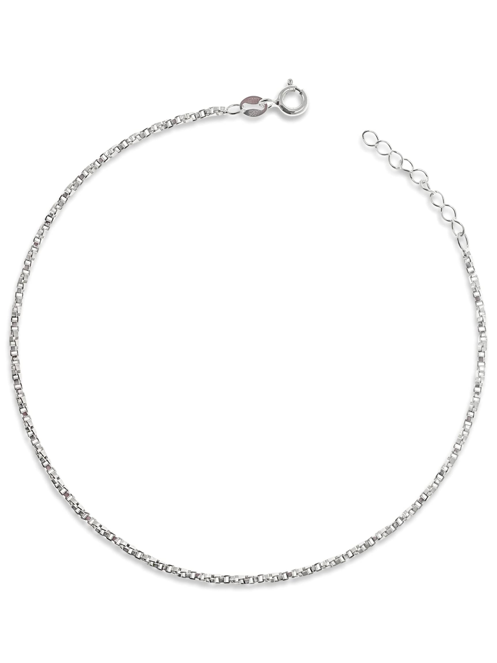 Venetian Box/Twisted Box/Square Link Sterling Silver Anklet/Ankle Bracelet/Ankle Chain - 925 Sterling Silver - Adjustable Large Length 9.5" 10.5" Inch / Extra Large Length 11.5" 12.5" 13.5" Inch - Anklets for Women