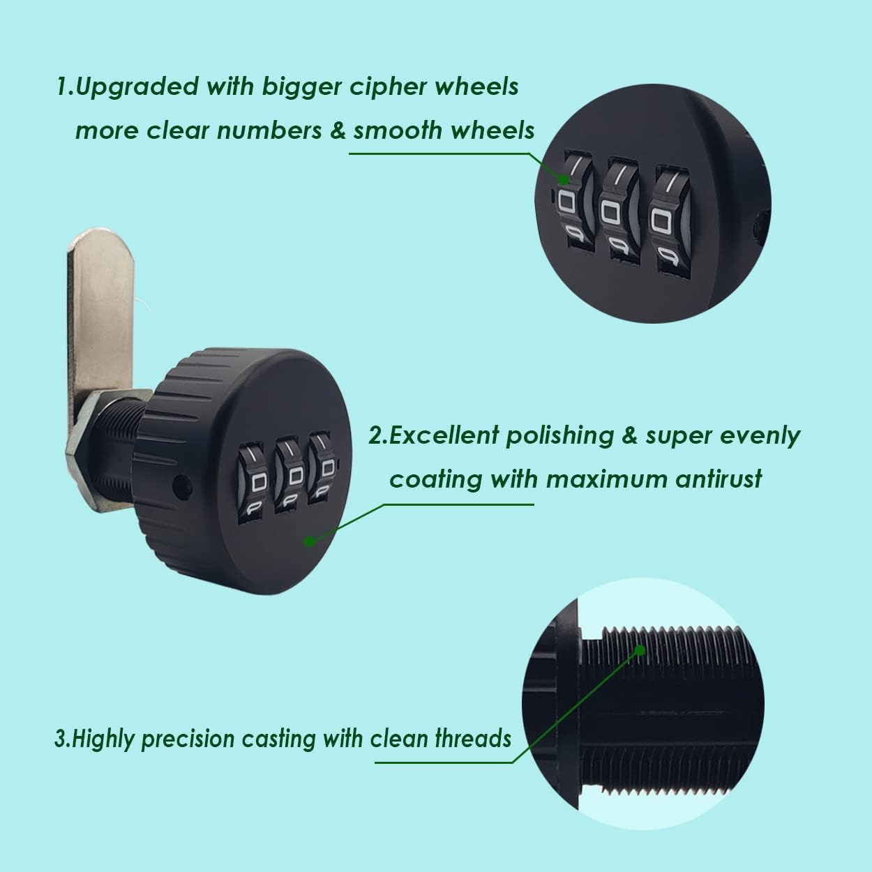 コンビネーションカムロック 引き出しキャビネットパスワードロック メールボックスコードカムロック用 (5/8インチ ブラック) 3個