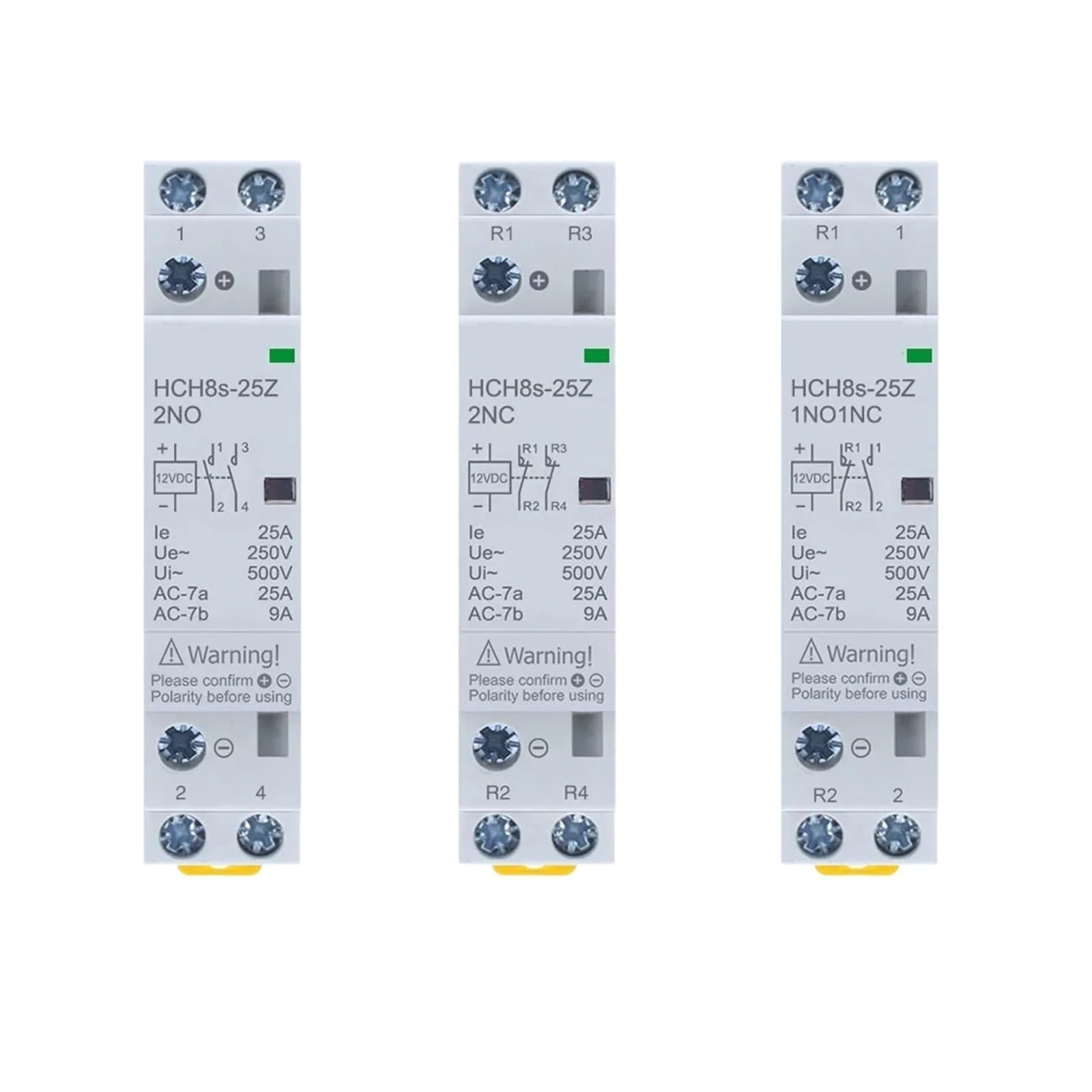 HCH8s-25 Modularer AC-Schütz, 25 A, 2P, 2 NO, 2 NC, 1 NO, 1 NC, 50 Hz, DC24 V, AC110 V, 220 V, Haushalts-DIN-Schienentyp (25 A, 1 NO1NC, DC12 V)
