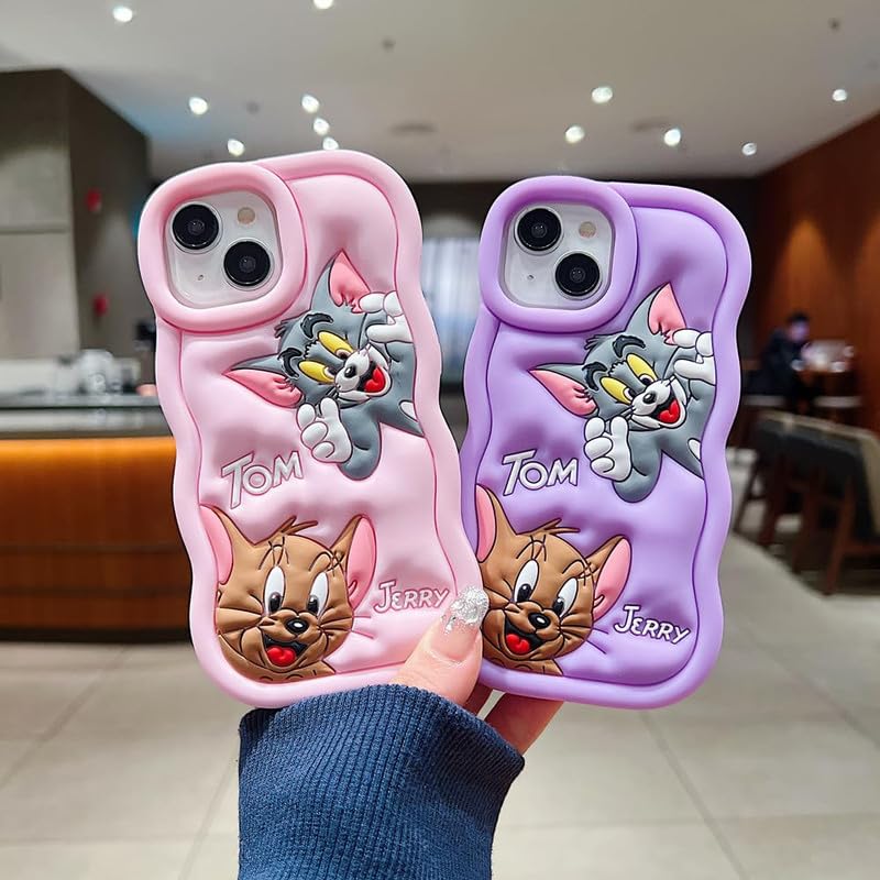 Image of COVERLY for iPhone 12 Pro Cartoon Case, Smart 3D Cute Curly Wavy Side Full Protective Flexible Unbreakable Back Case Soft Silicone Stylish Fashion Aesthetic Cover for Apple iPhone 12 Pro (Purple)