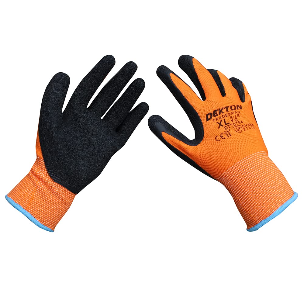 DEKTON T70794 Size Tradesman Latex Coated Working Gloves,Orange/Black, 10/XL CAT11,EN388,Ultra Grip, Perfect DIY,Building, Decorating, Garden. (DT70794)