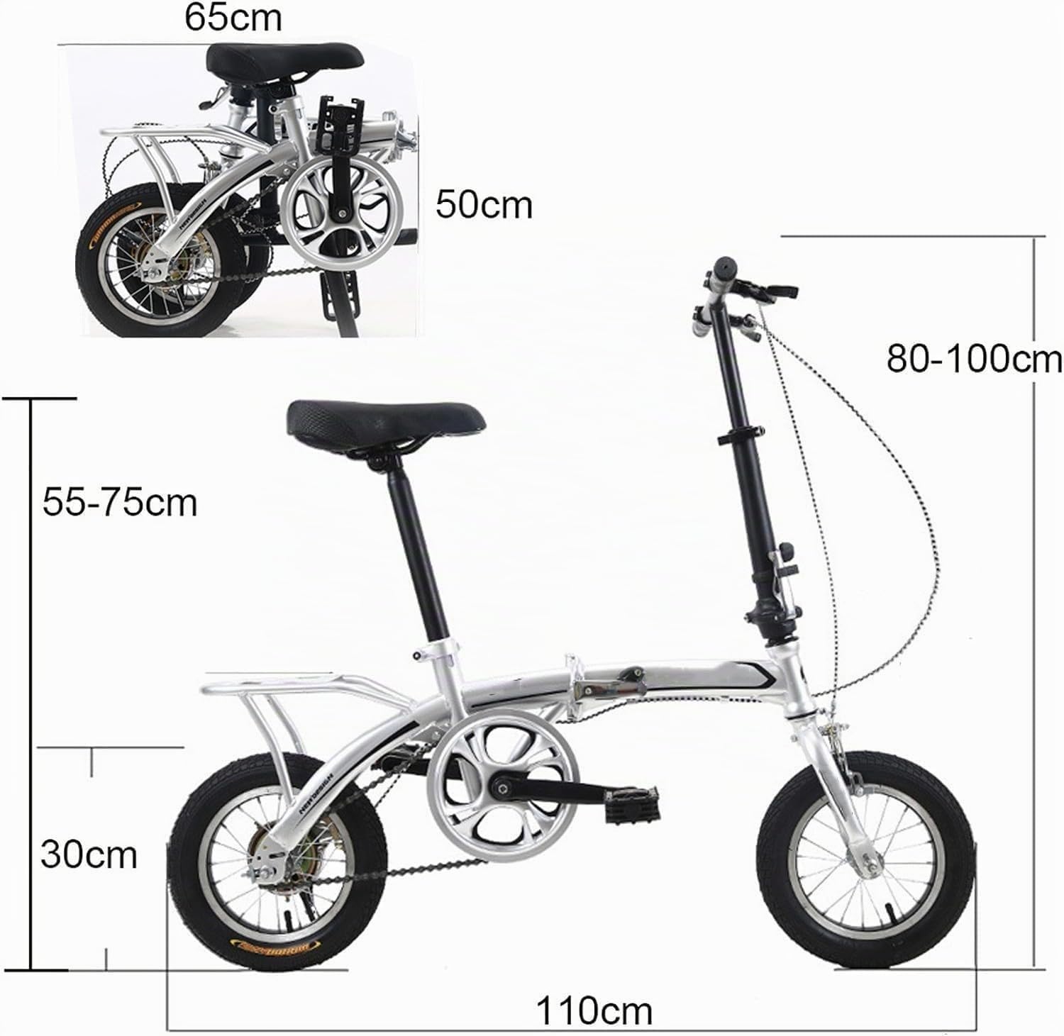 Kcolic 12 Zoll Klapprad, Kompaktes Citybike, Für Studenten Und Erwachsene, Leichtes Mini Klapprad Für Die Arbeit Fahrrad A,12inch Sport & Freizeit