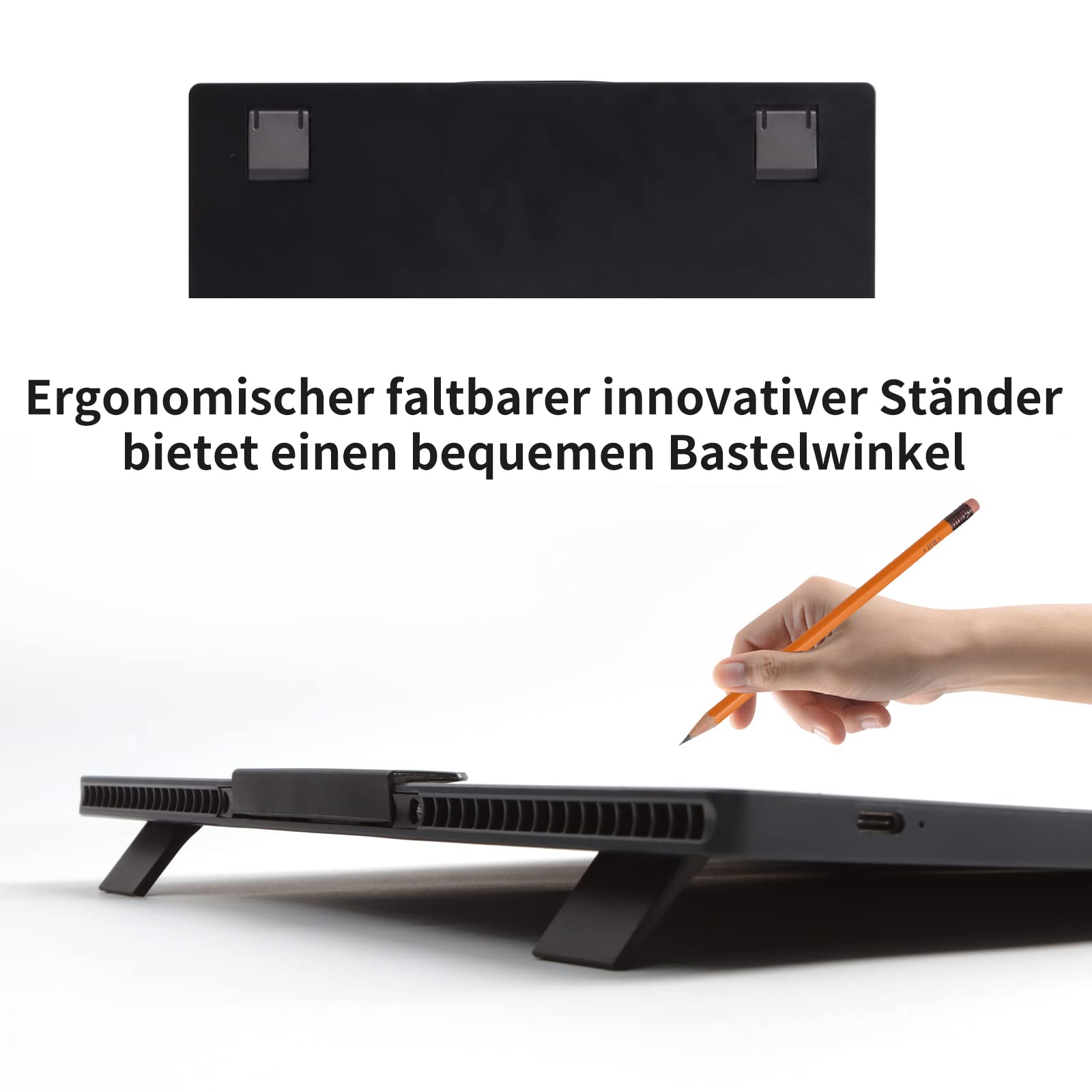 TOHETO A4 Kabellos Leuchttisch mit Tasche, Innovativem Ständer/Oberem Clip, Wiederaufladbar Leuchtkasten, Stufenlos Dimmbar und 6 Helligkeitsstufen Leuchttafel zum Diamantmalerei, Zeichnung (Schwarz)