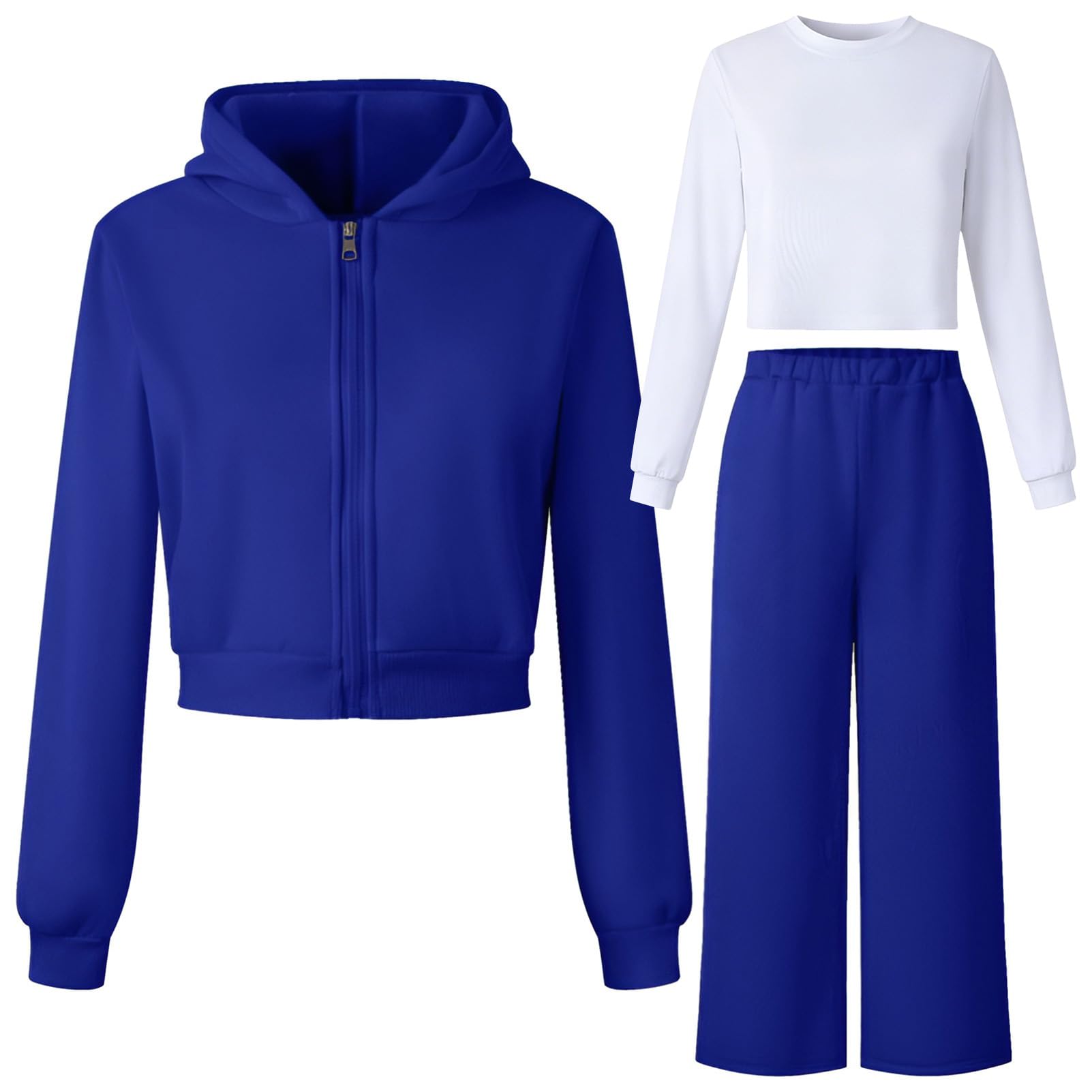 amropi Bambina Ragazze Tuta 3 Pezzi Set Felpa con Cappuccio e Maglietta e Pantaloni a Gamba Larga Sportiva Set per 7-12 Anni