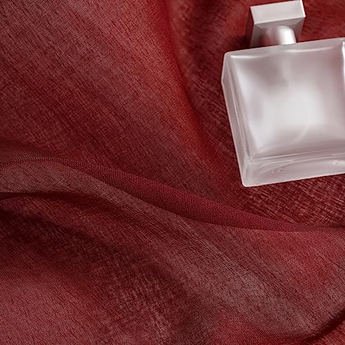 Image of Sheer Curtains for Windows, Window Treatments Semi Crinkle Curtains, Rod Pocket Sheer Privacy Curtains 63 inch Length 2 Panels Set for Living Room Bedroom Kitchen Babyroom Set of 2, 52 inchx 63 inch, Burgundy