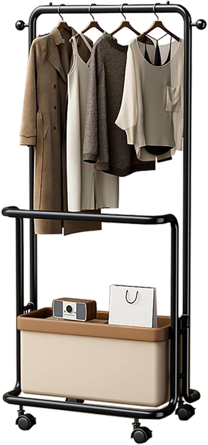 BHGFYXBS Double Floor Standing Clothes Hanger With Storage Baskets, Metallic, For Bedrooms And Corridors, 45Cm/19.7In,Black-60cm/23.6in