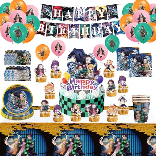 Demon Vaisselle,Décoration Anniversaire Demon ,Kit Vaisselle de Fête,Gâteau Décoration,Nappe,Bannières,Assiette,ballon Anniversaire