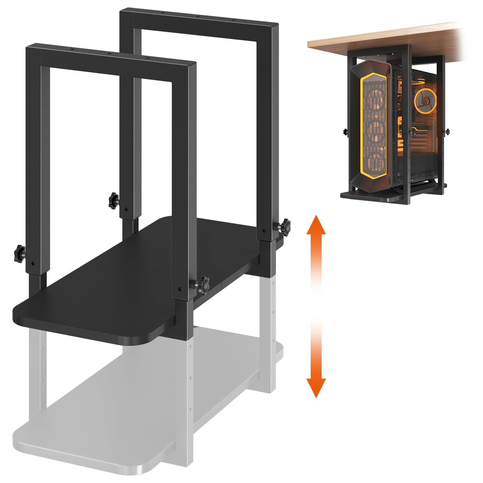 Höhenverstellbare PC Halterung für Untertischmontage, Stabiler CPU Halter für PC Gehäuse, Platzsparende Computerhalterung für Schreibtisch, bis 30 kg belastbar, Schwarz