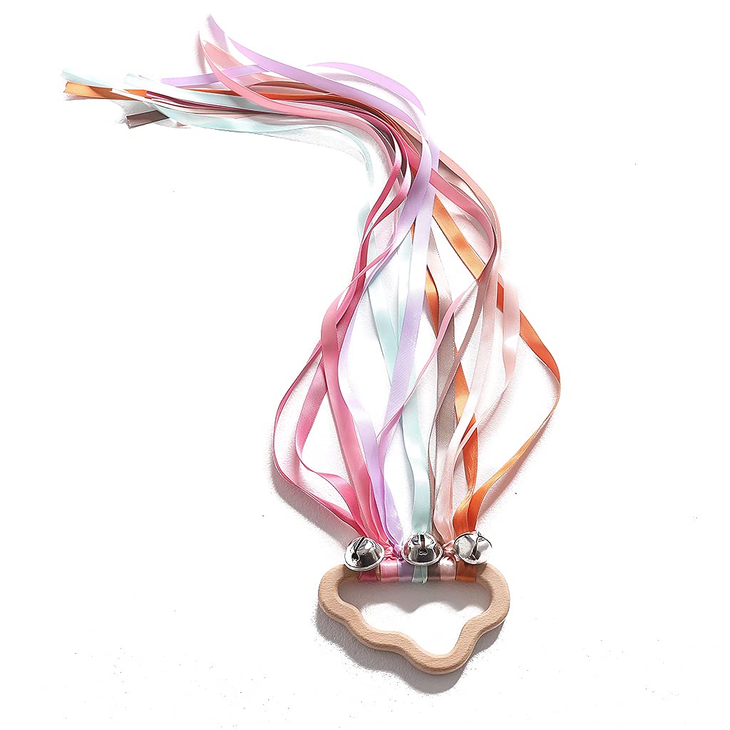 Rainbow Hand Kite Ribbon Wand with Bells Sensory Rainbow Ribbon Baby Rattle Toys Hand Kite