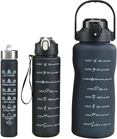 Motivational Sport Water Bottles Set 3 Pieces 2L-1L-500ML (Black)