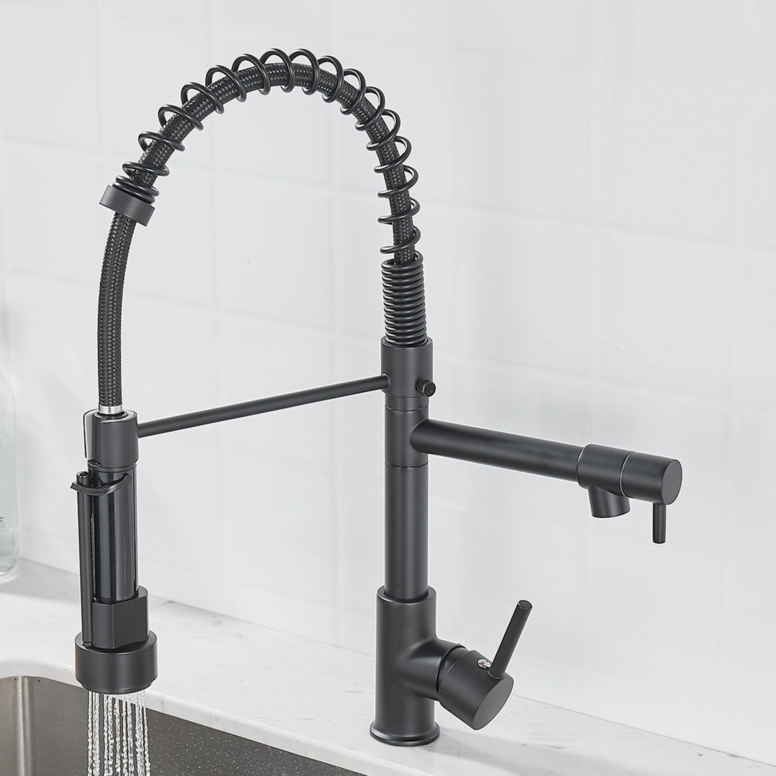 ZYCHSJXA Kitchen Tap Spring Flexible Spout 360° Rotate Brass Hot and Cold Water-Black
