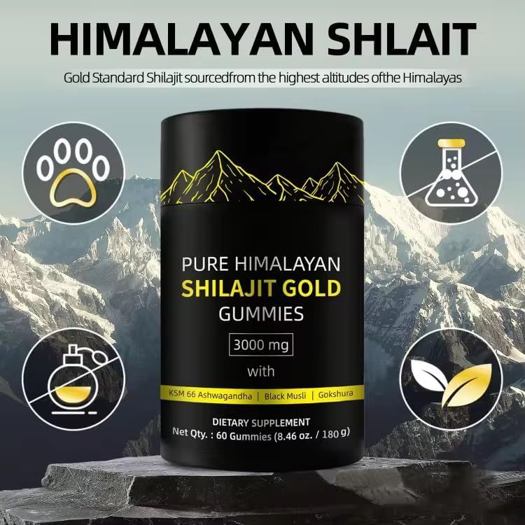 Miniatura 4 de Gomitas Pure Himalayan Shilajit Gold, 3000 mg, 60 unidades con Ashwagandha, Black Musli, Gokshura, suplemento dietético