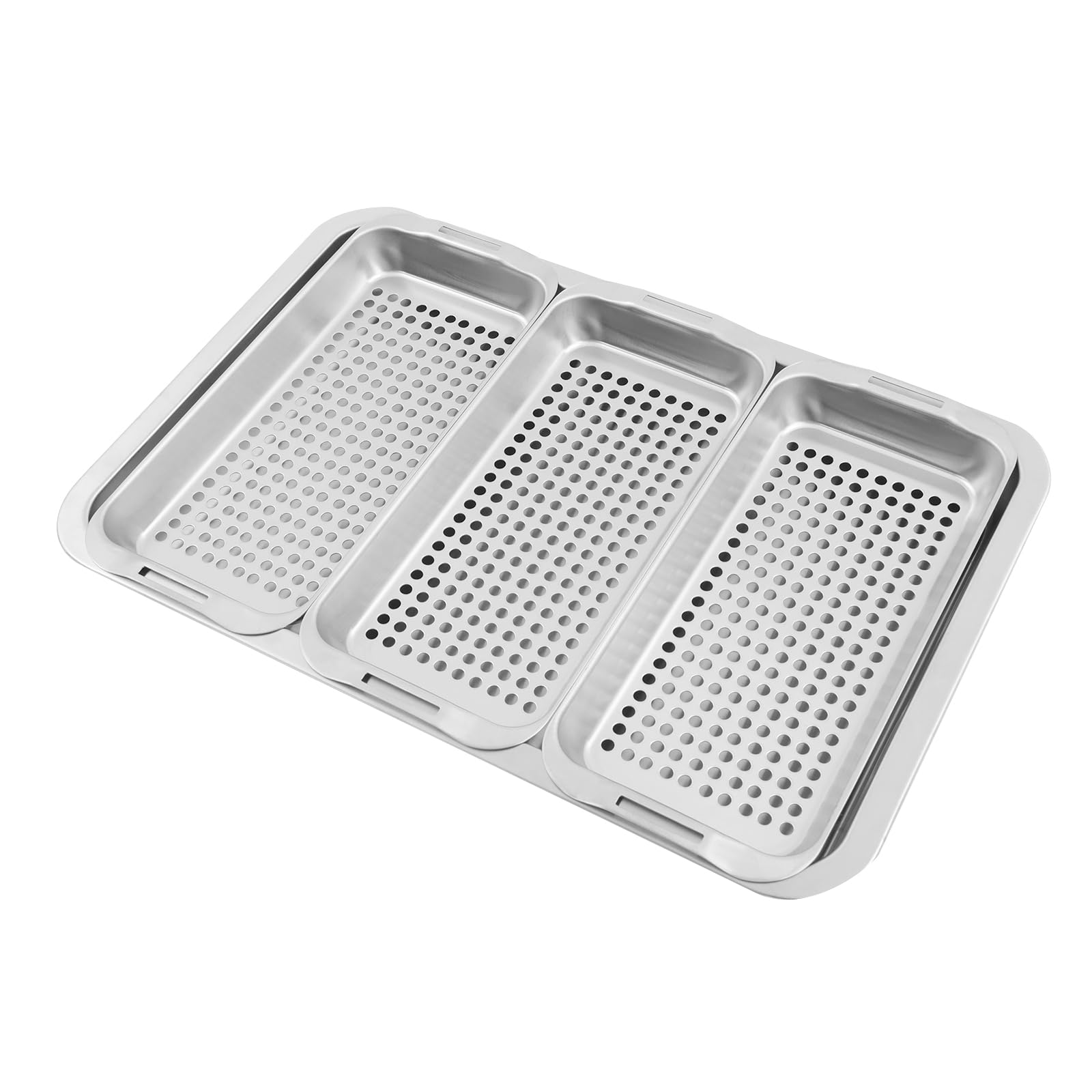 Set di ciotole per barbecue in acciaio inox, 42,2 x 28,2 x 4,3 cm, padella in acciaio inox con cestello, per cucina, terrazze, esterni
