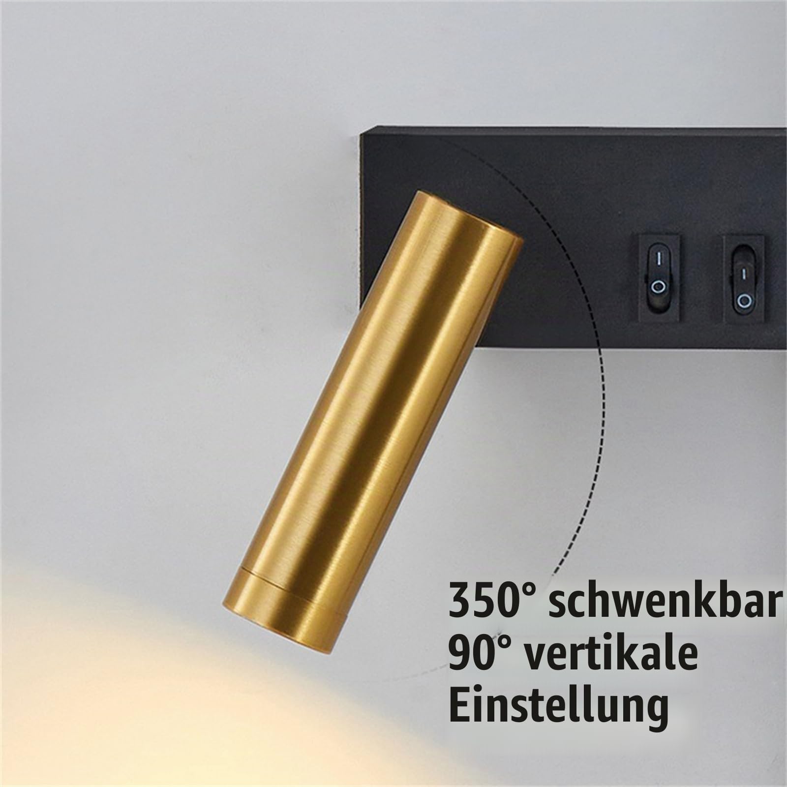 LED Wandleuchte Schwarz 350° Drehbar Wandleuchten Innen Modern mit Zwei Unabhängige Schalter Wandlampe Metall Wohnzimmer Leselampe Wandbeleuchtung für Schlafzimmer Dekorative (Warmes Licht,Links)
