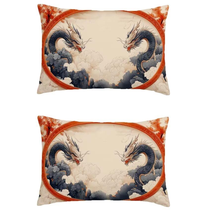 Housse coussin exterieur dragon 80x100cm rectangulaire taie oreiller grand format