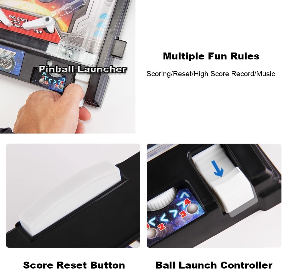 Classic Pinball Toy, Mini Arcade Pinball Game Favor for Children and Family with Lights Sounds and Scorer, Electronic Pinball Ball Shooting Game, Puzzle Tabletop Pinball Toys